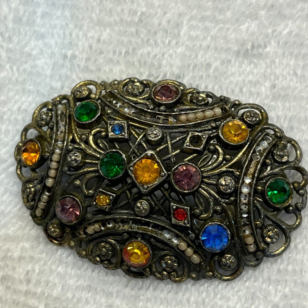 Vintage 1940's signed Little Nemo LN 25 Brooch colored rhinstones